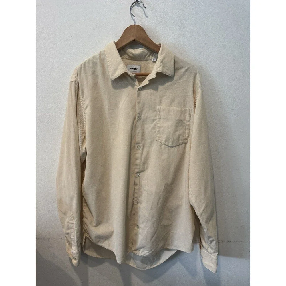 NN07 Errico Pocket 5120 Men’s XXL Cream Corduroy Button Down Shirt Cotton Blend